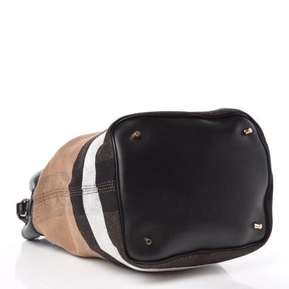 Burberry Grainy Calfskin Canvas Mega Check Medium Ashby Tassel Hobo Black 4 of 9