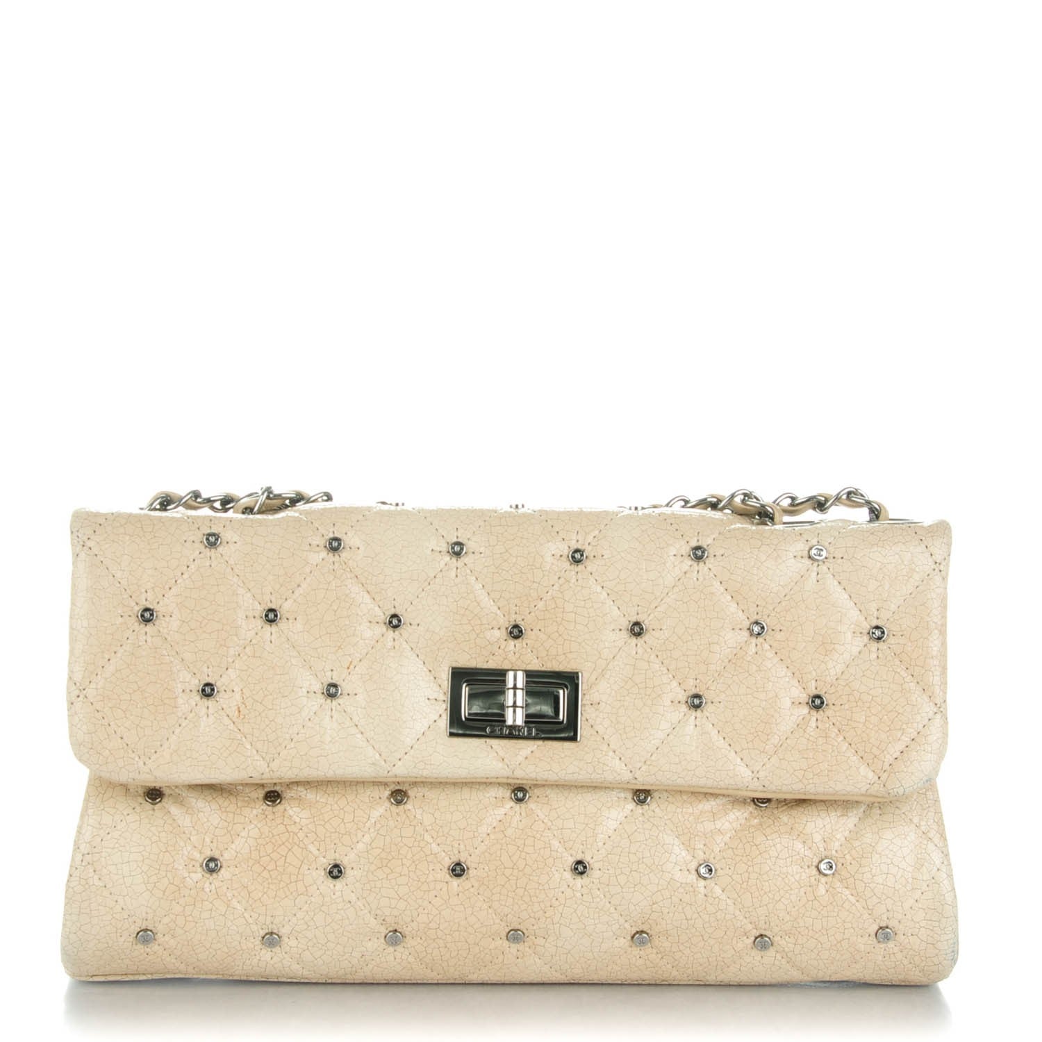 Chanel Glazed Crackled Calfskin Studded Mademoiselle Flap Beige 1 of 9