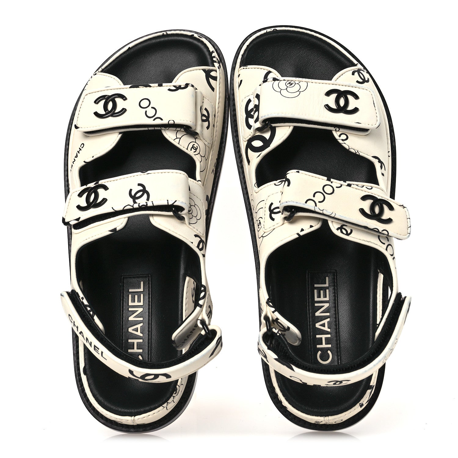 Chanel Lambskin Printed CC Velcro Dad Sandals 37.5 White Black 2 of 14