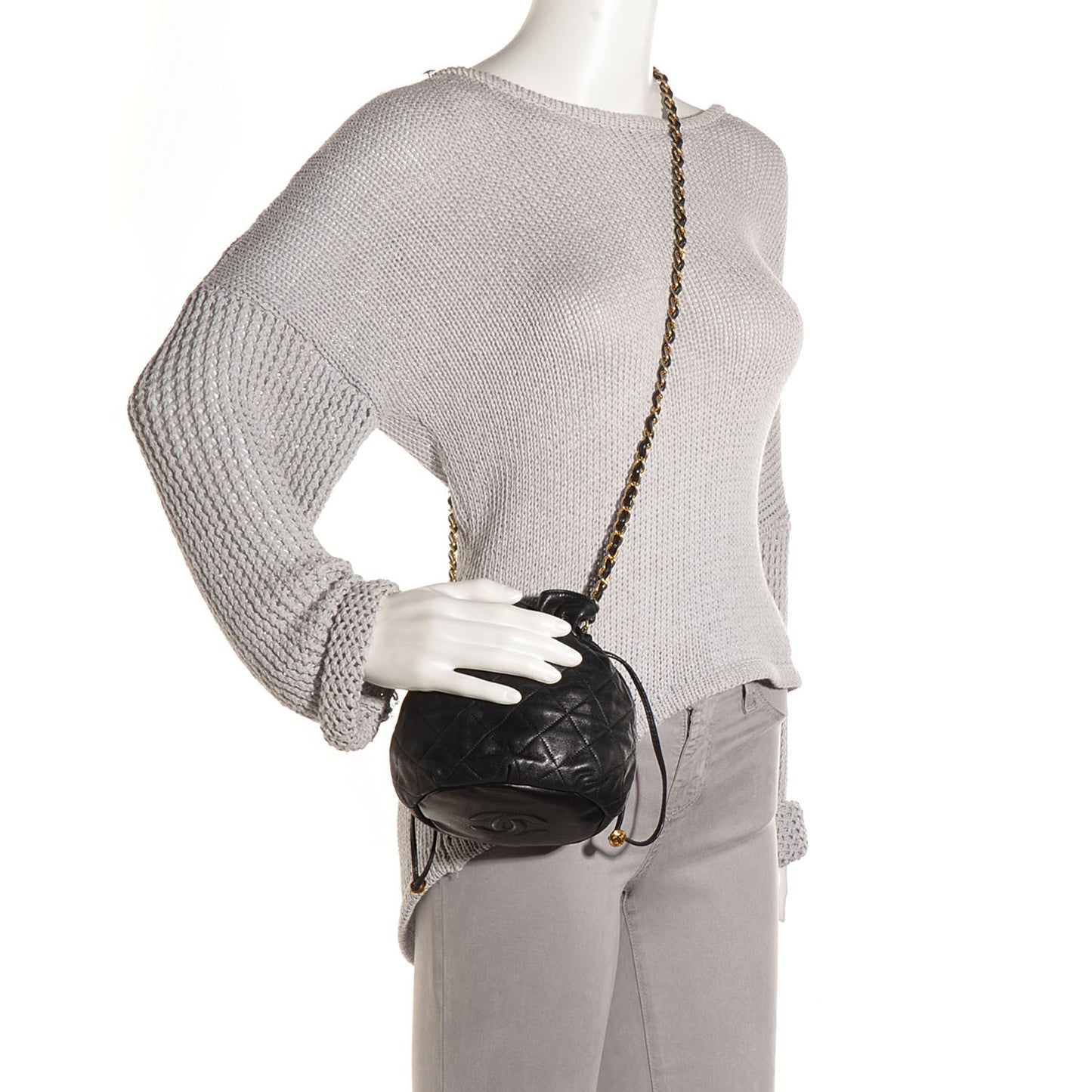 Lambskin Drawstring Pouch Bag Black
