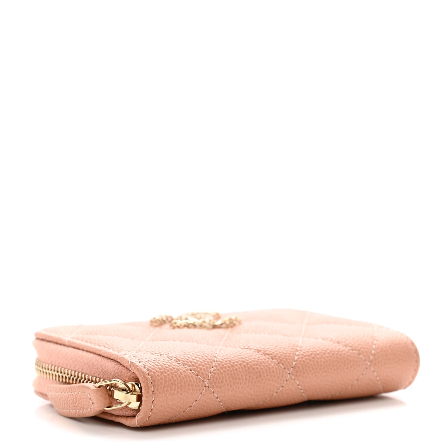 Caviar Quilted Perforated CC Zip Coin Purse Pink
