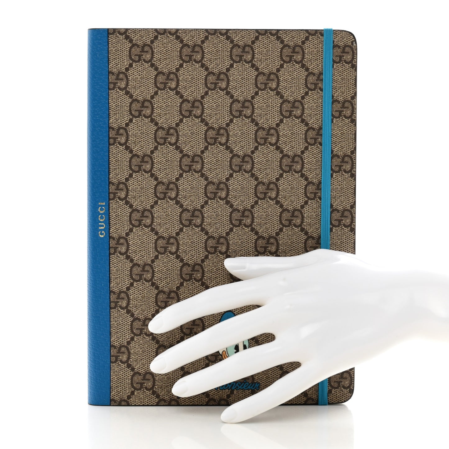 X DISNEY GG Supreme Monogram Textured Dollar Calfskin Donald Duck Notebook Beige Ebony Blue