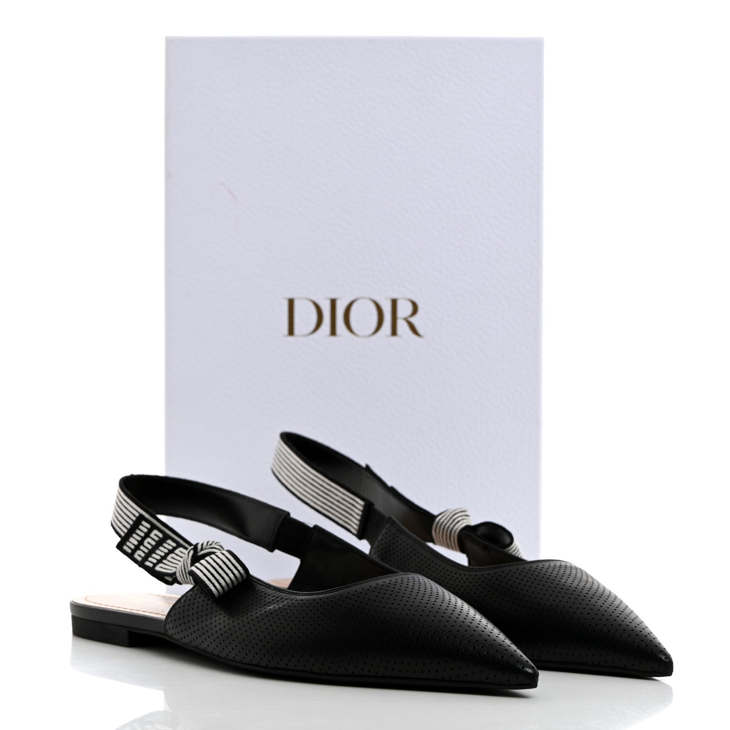 Perforated Supple Lambskin Cotton Ribbon Dior Toujours Slingback Flats 41 Black