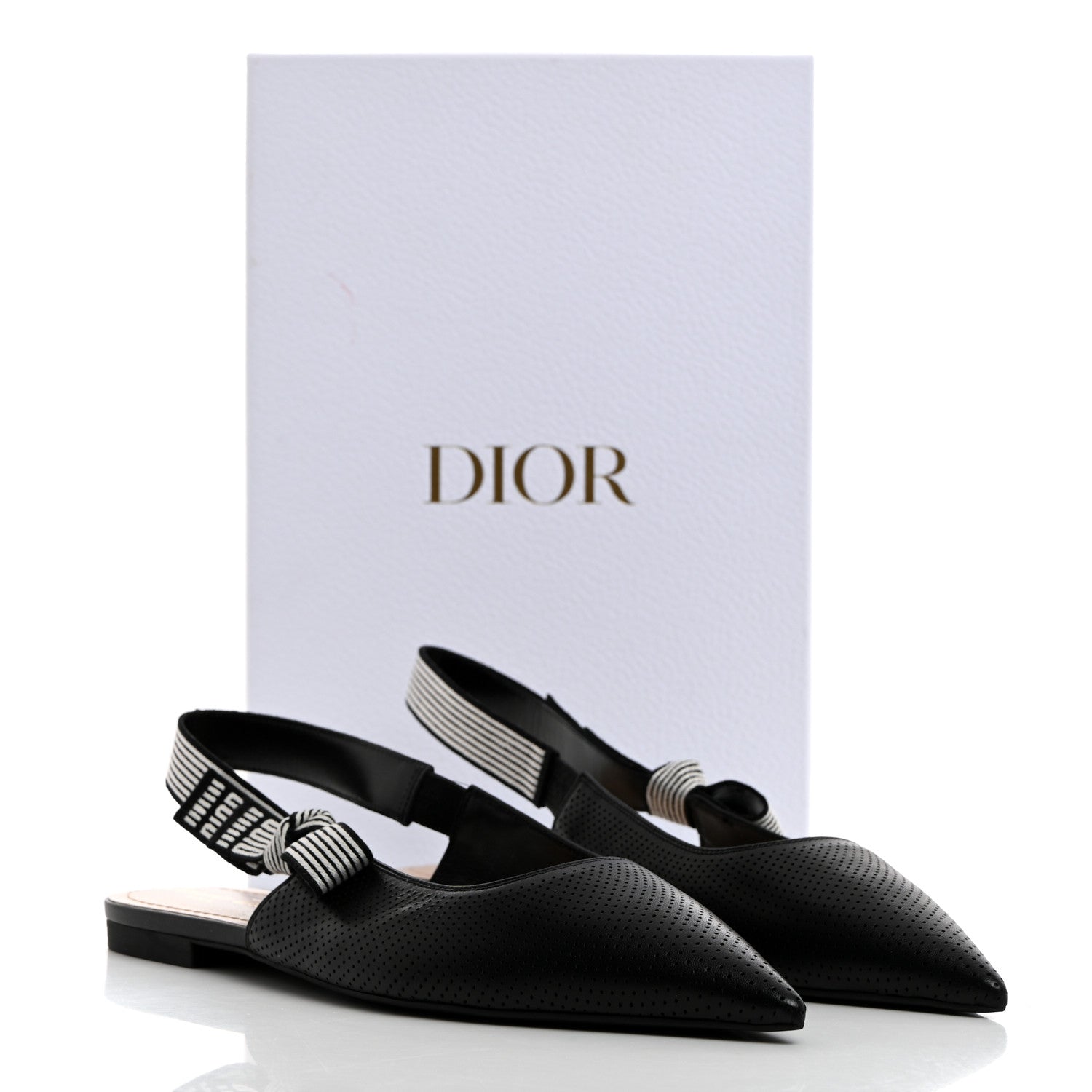 Christian Dior Perforated Supple Lambskin Cotton Ribbon Dior Toujours Slingback Flats 41 Black 9 of 9