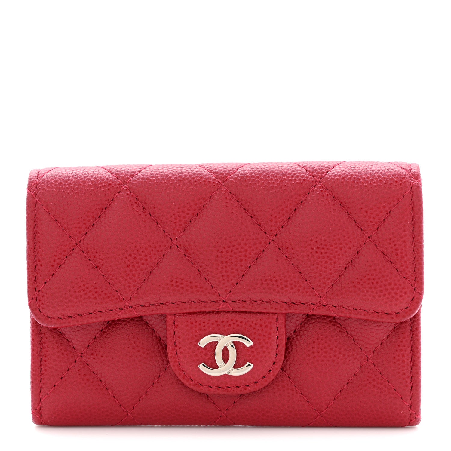 Chanel Caviar Quilted Flap Card Holder Wallet Red 1 of 7