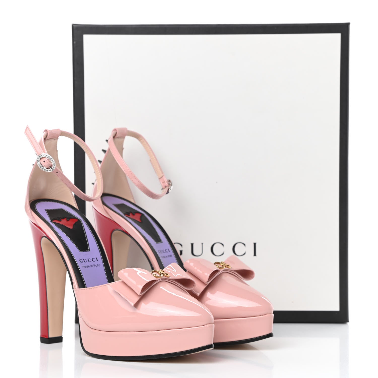Gucci Patent Crystal GG Bow Sadie Spike Ankle Strap d'Orsay Platform High Heel Pumps 38.5 Perfect Pink 10 of 10