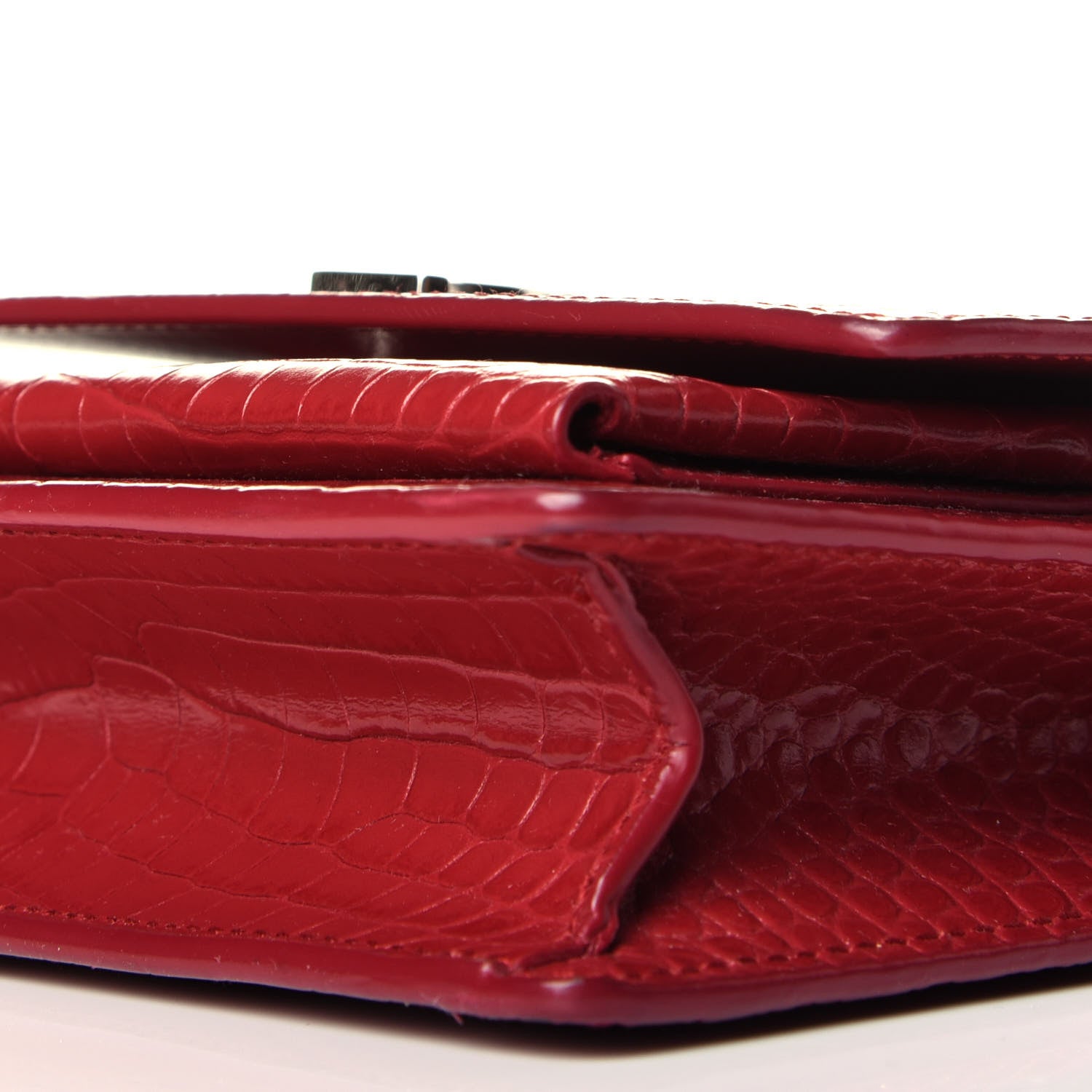 Saint Laurent Calfskin Crocodile Embossed Monogram Sunset Chain Wallet New Lipstick Red 8 of 8