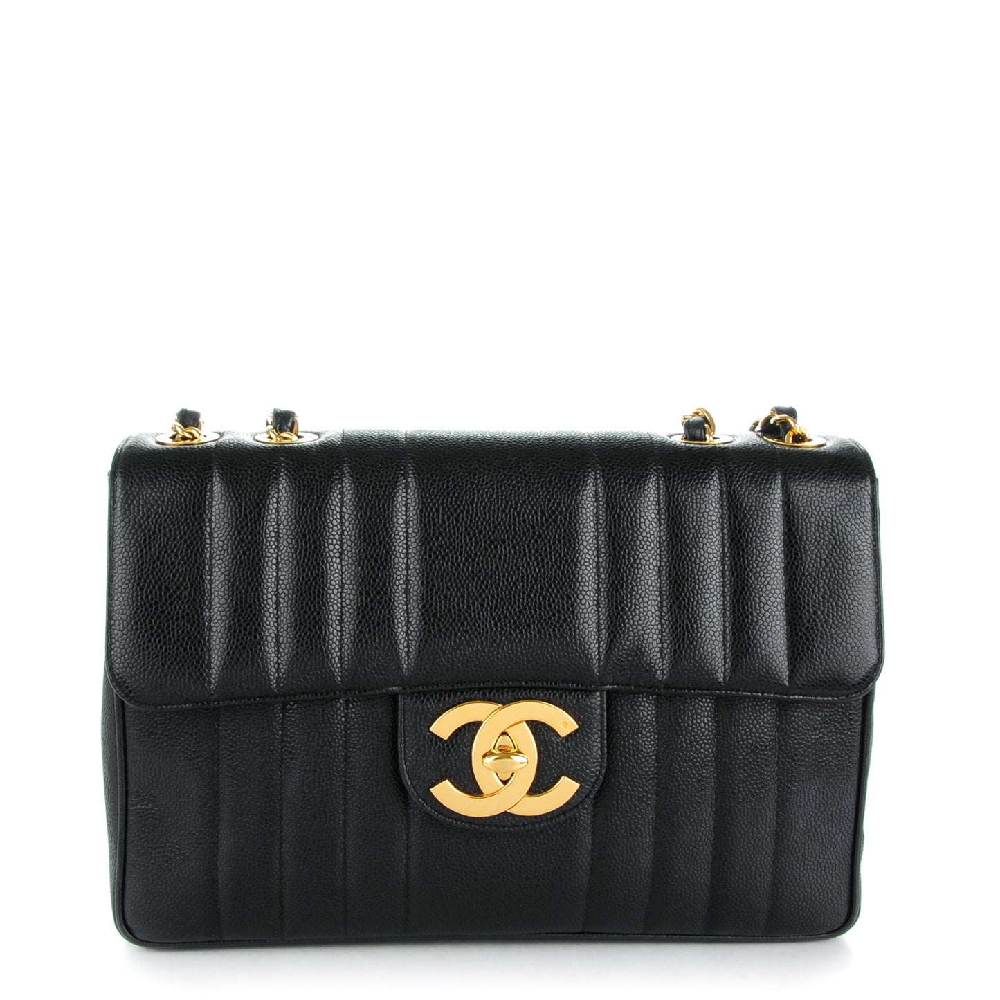 Caviar Vertical Quilt Jumbo Flap Black