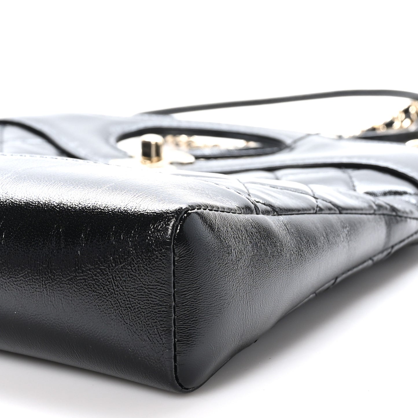 Shiny Crumpled Calfskin Quilted Mini 31 Shopping Bag Black