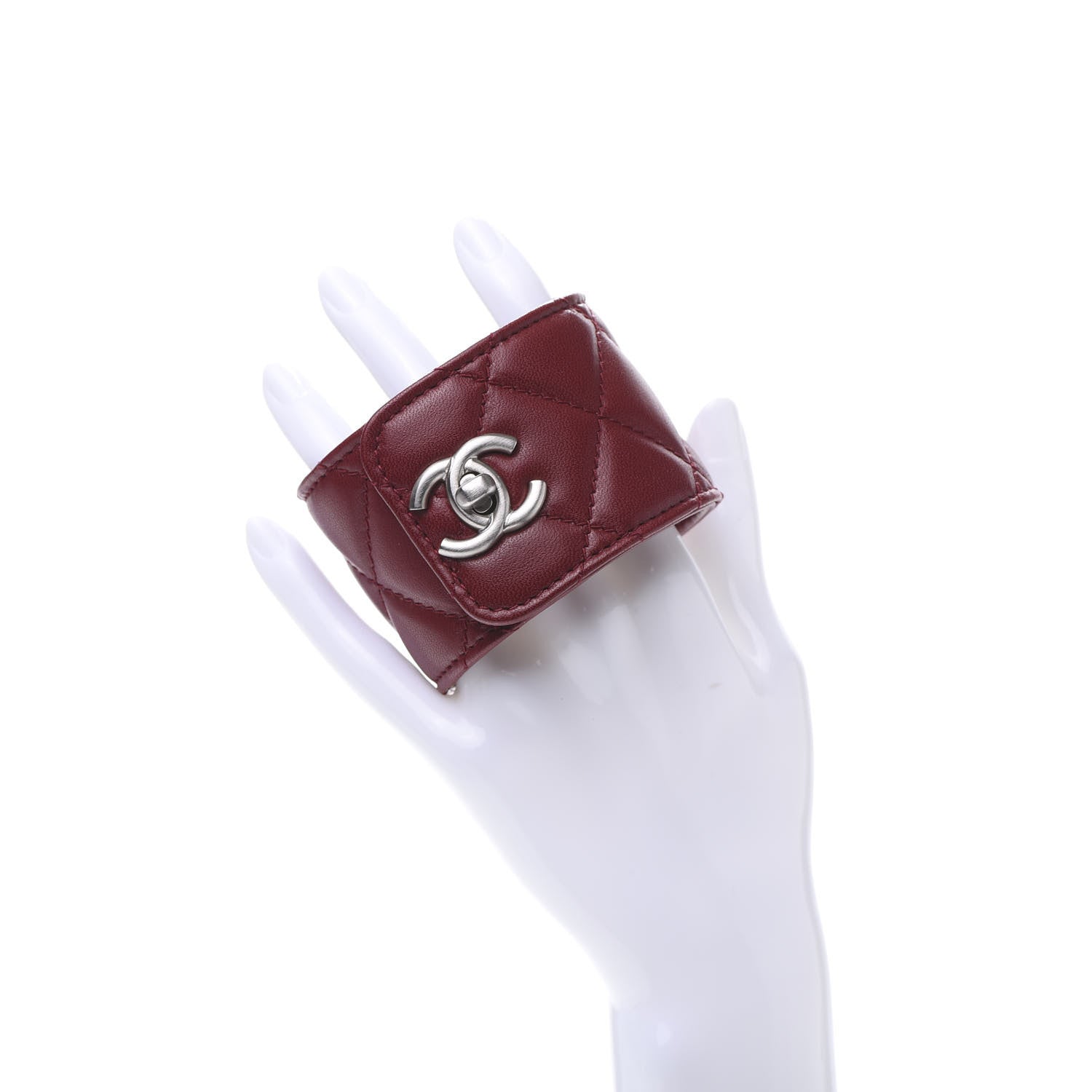 Chanel Quilted Lambskin CC Turnlock Cuff Bracelet Red 2 of 6
