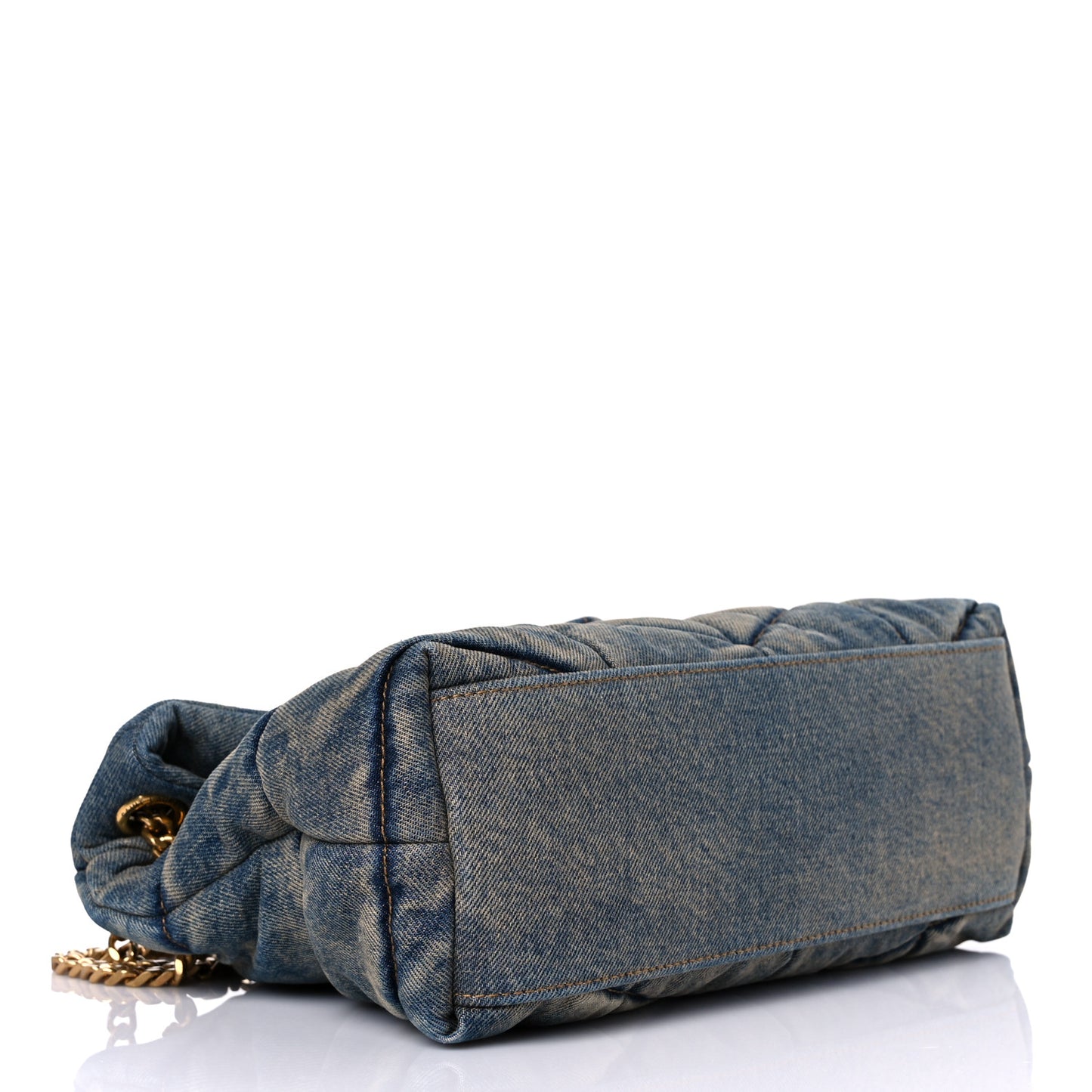 Denim Quilted Small Loulou Puffer Monogram Chain Satchel Blue Cinnamon