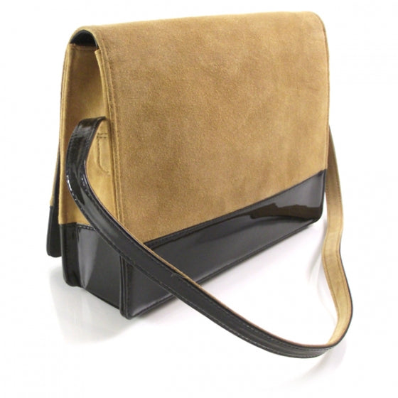 Chanel Suede Patent Shoulder Bag Beige Black 3 of 9