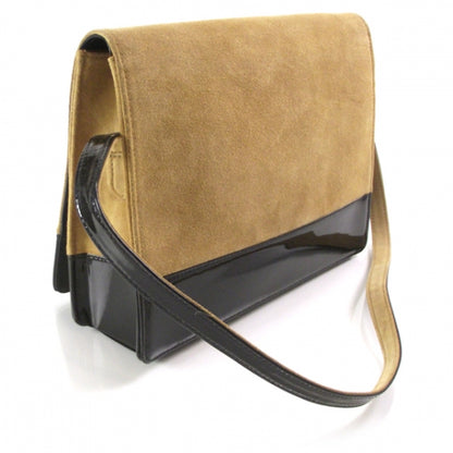 Chanel Suede Patent Shoulder Bag Beige Black 3 of 9