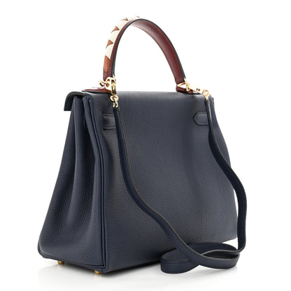 Hermes Togo Horseshoe Au Galop Kelly Retourne 28 Bleu Nuit Rouge H Fauve 3 of 13