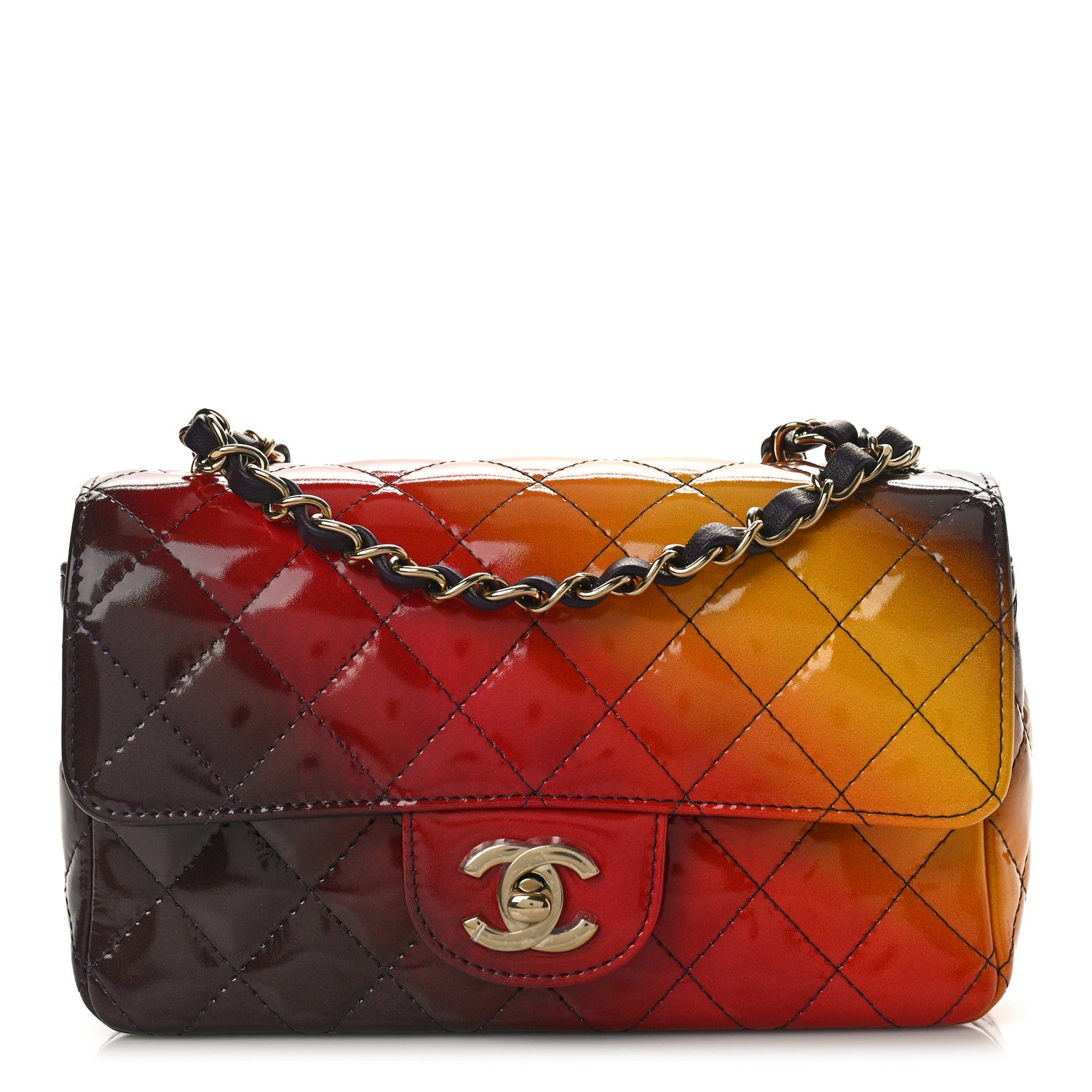 Chanel Shaded Patent Calfskin Quilted Mini Rectangular Flap Red Yellow Dark Purple 1 of 9