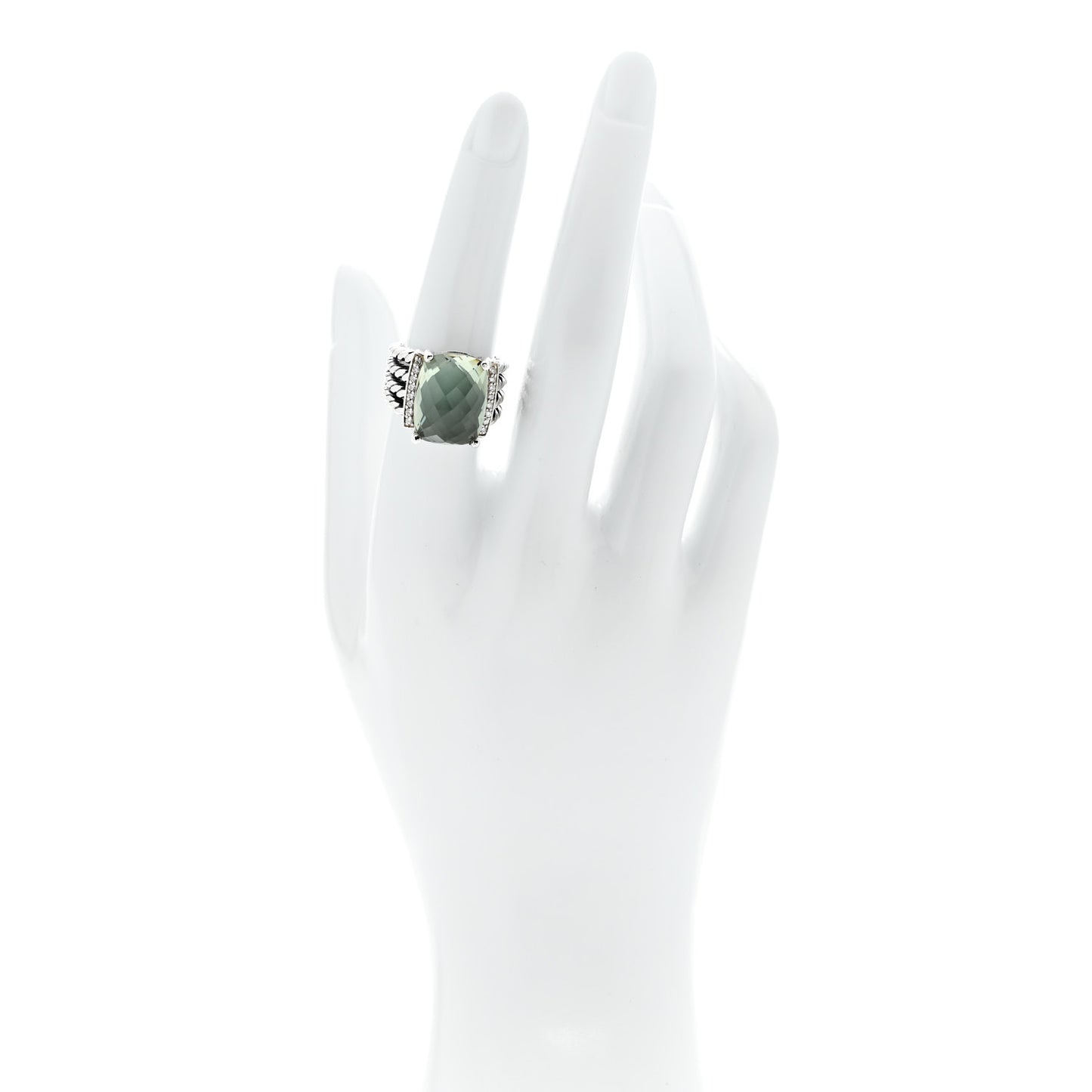 Sterling Silver Diamond Prasiolite 16mm Wheaton Ring 53 6.25