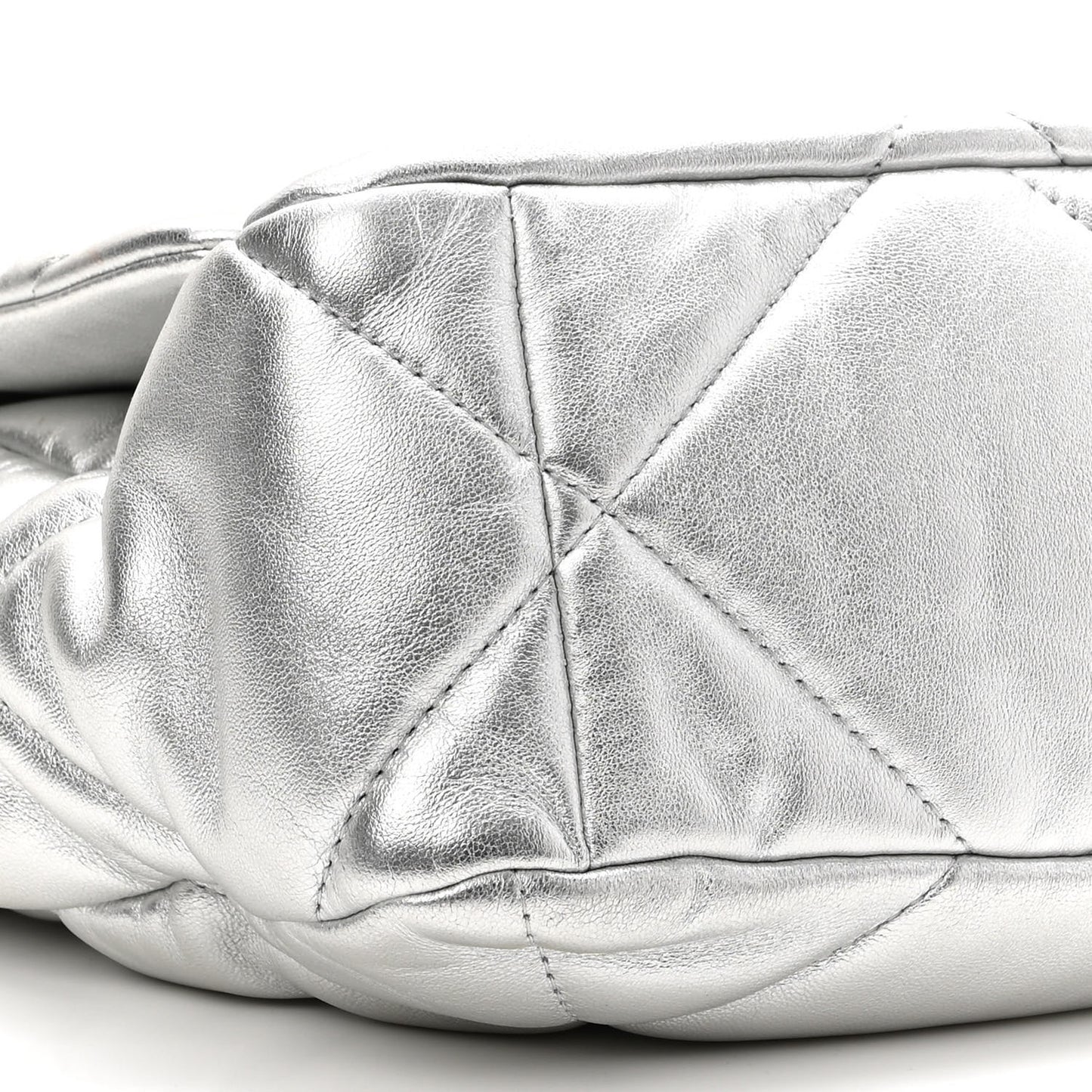 Metallic Goatskin Quilted Large Chanel 19 Flap Silver
