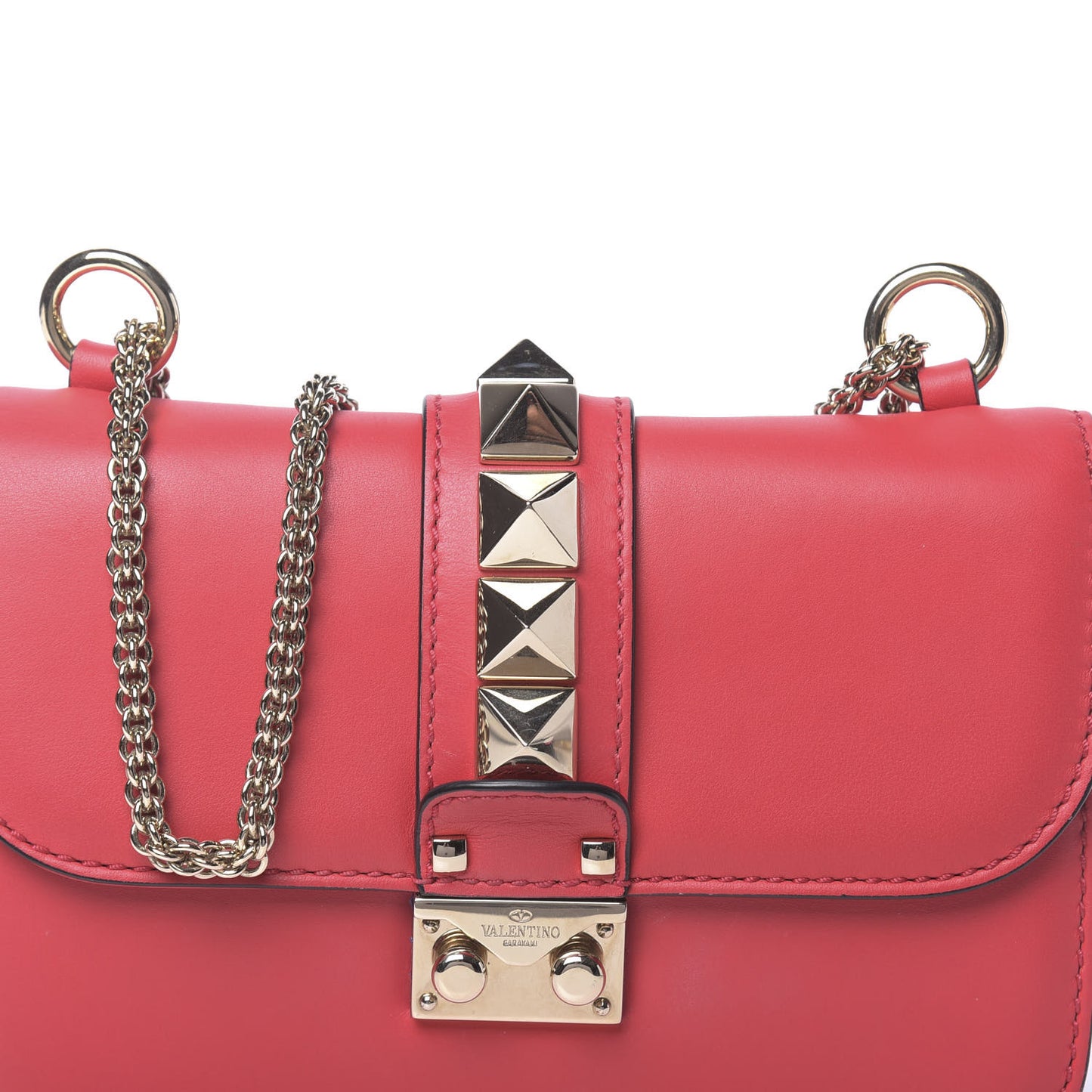Vitello Small Glam Lock Rockstud Flap Red