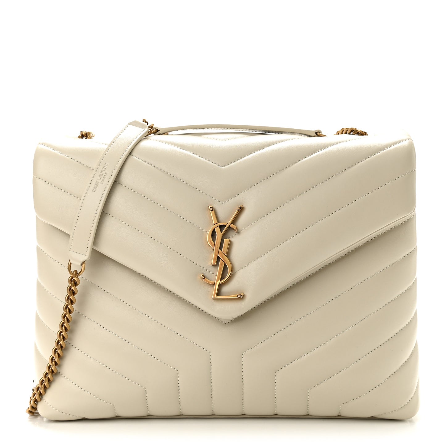 Calfskin Y Quilted Monogram Medium Loulou Chain Satchel Blanc Vintage
