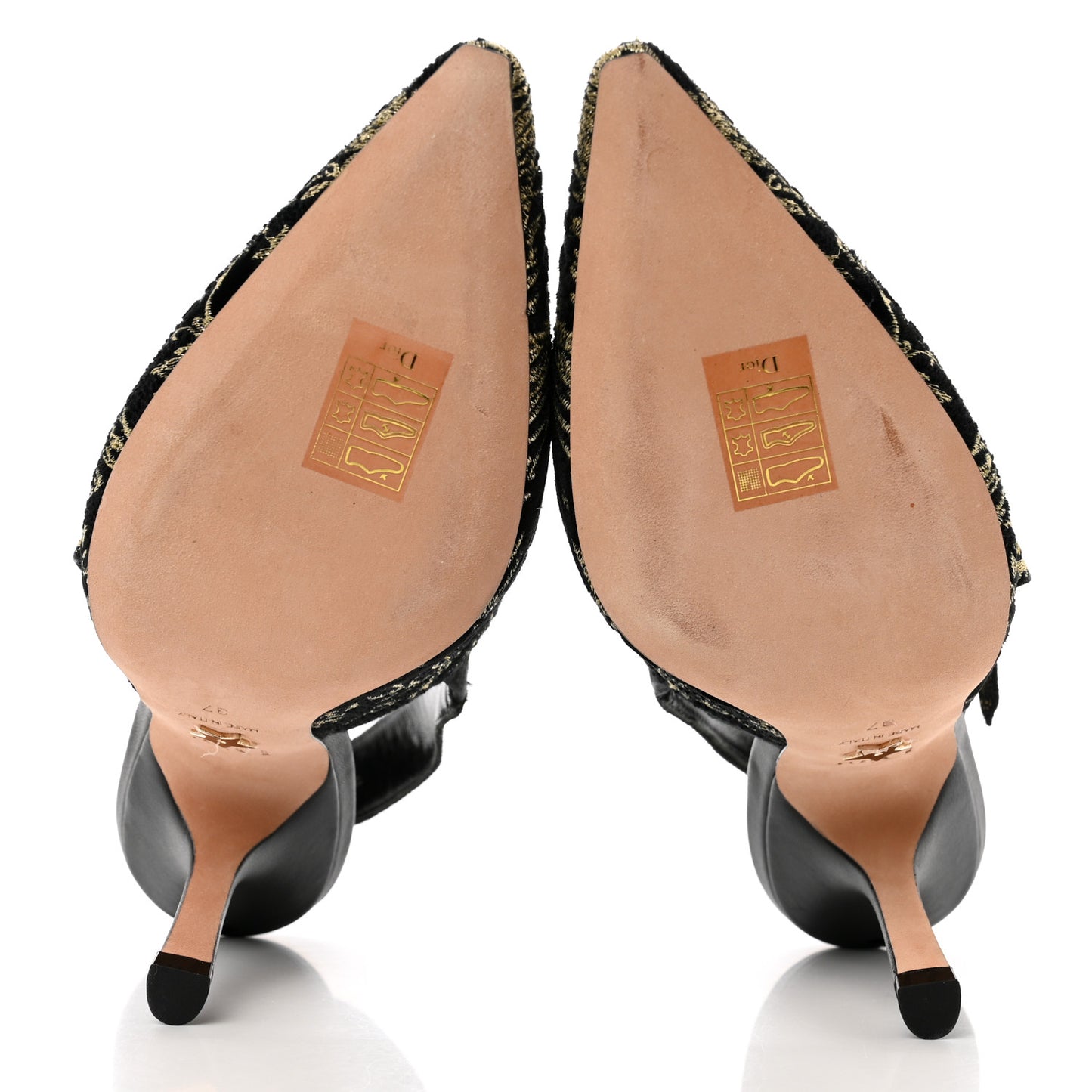 Lurex Ribbon Embroidered J'Adior Slingback 100mm Pumps 37 Black Gold