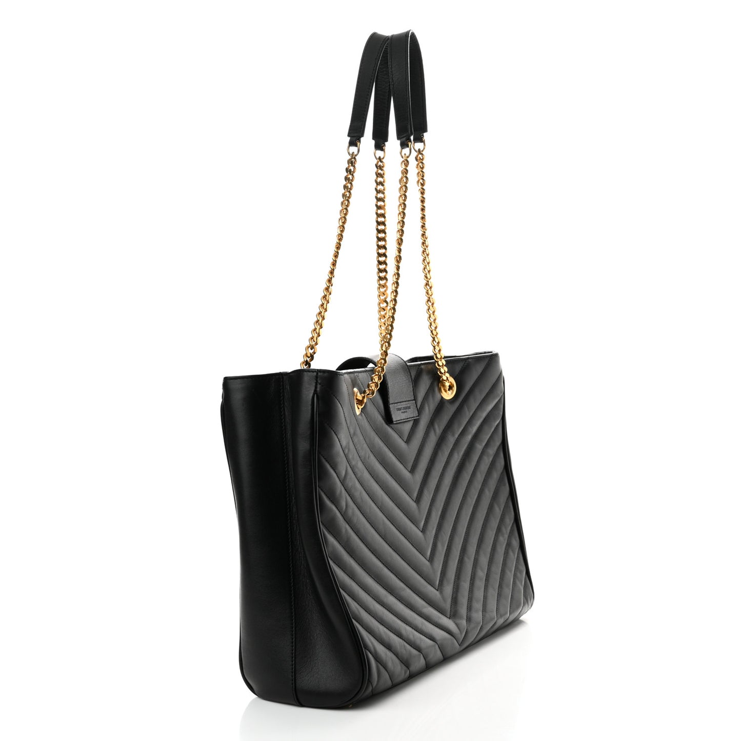 Lambskin Matelasse Chevron Monogram Shopping Bag Black