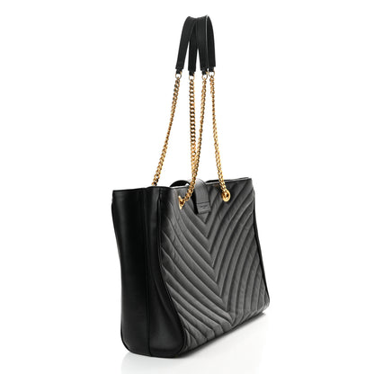 Saint Laurent Lambskin Matelasse Chevron Monogram Shopping Bag Black 3 of 11