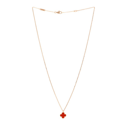 Van Cleef & Arpels 18K Rose Gold Carnelian Sweet Alhambra Pendant Necklace 3 of 6