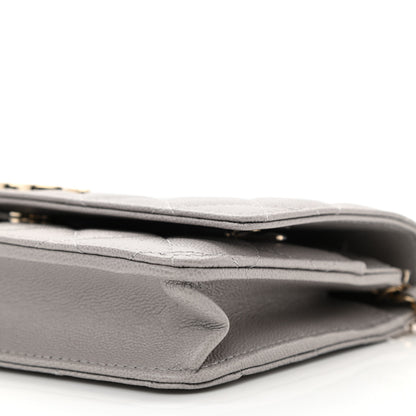 Chanel Caviar Quilted Studded CC Wallet On Chain WOC Grey 11 of 12