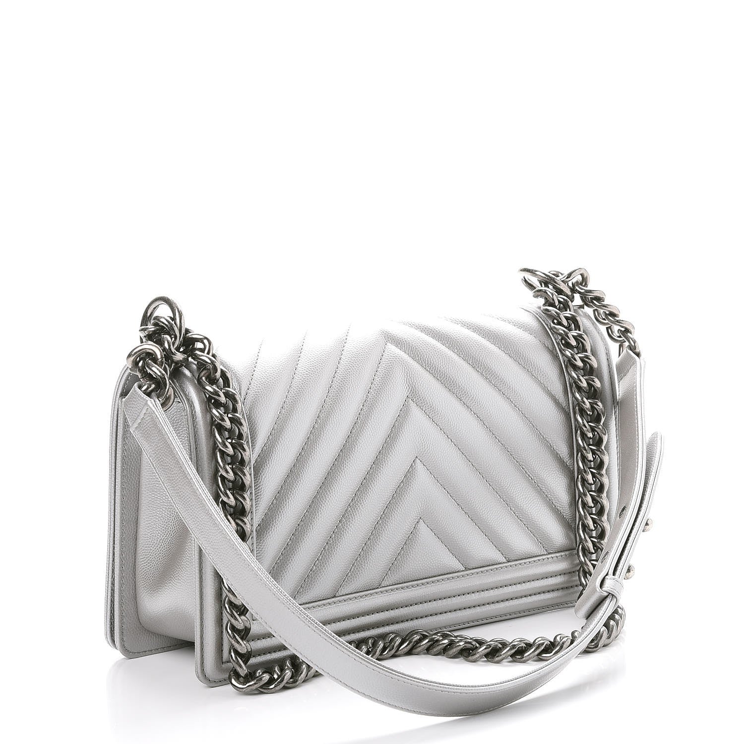 Chanel Metallic Caviar Chevron Quilted Medium Boy Flap Silver 3 of 7
