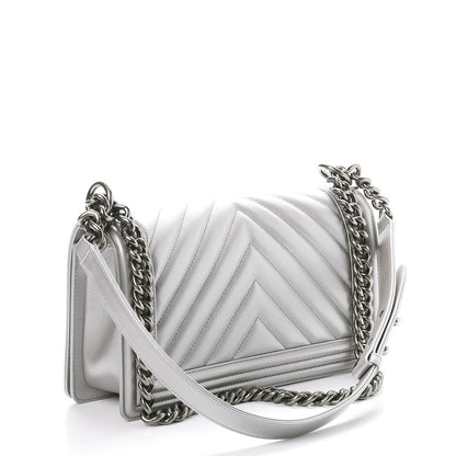 Chanel Metallic Caviar Chevron Quilted Medium Boy Flap Silver 3 of 7