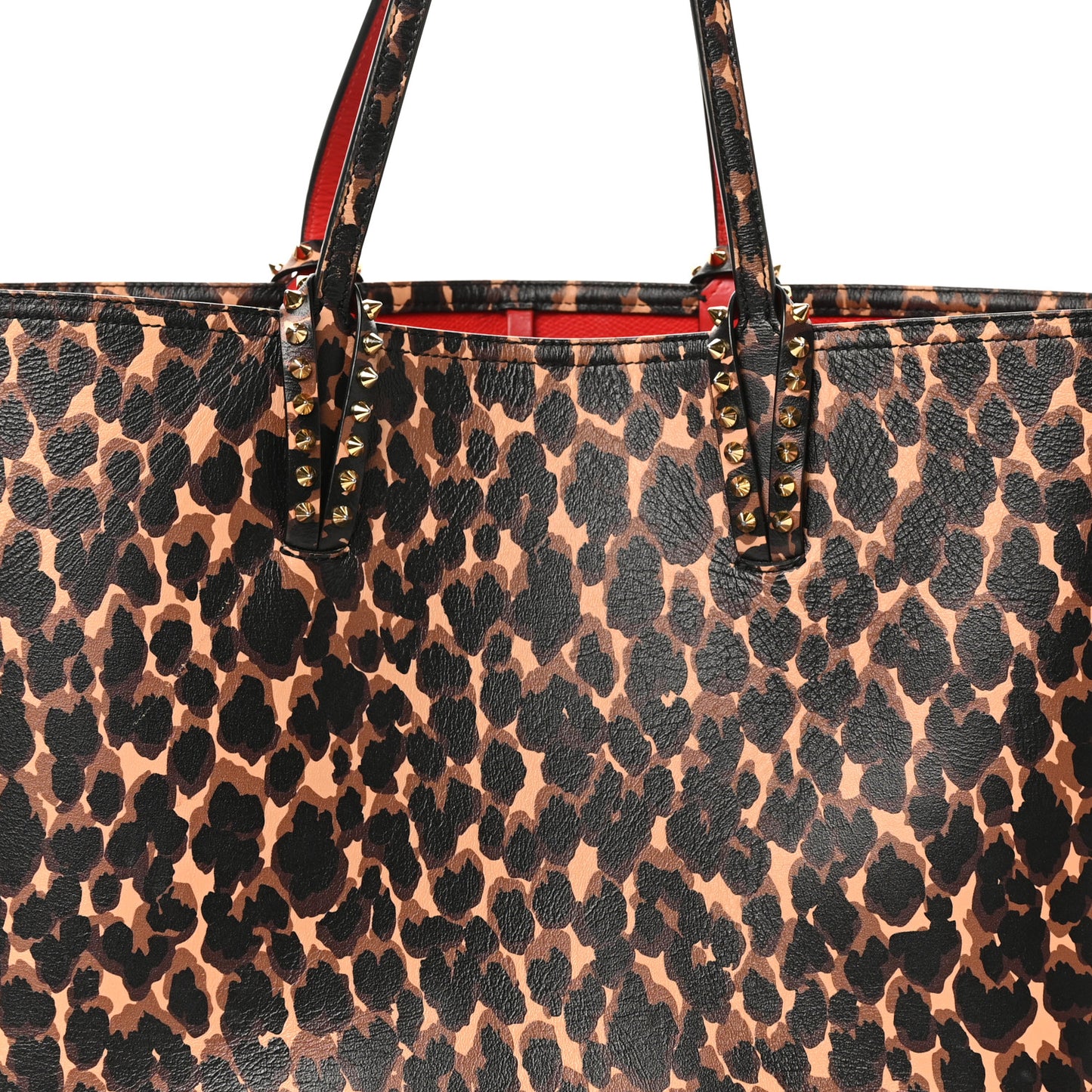 Calfskin Leopard Print Spikes East West Cabata Tote Brown
