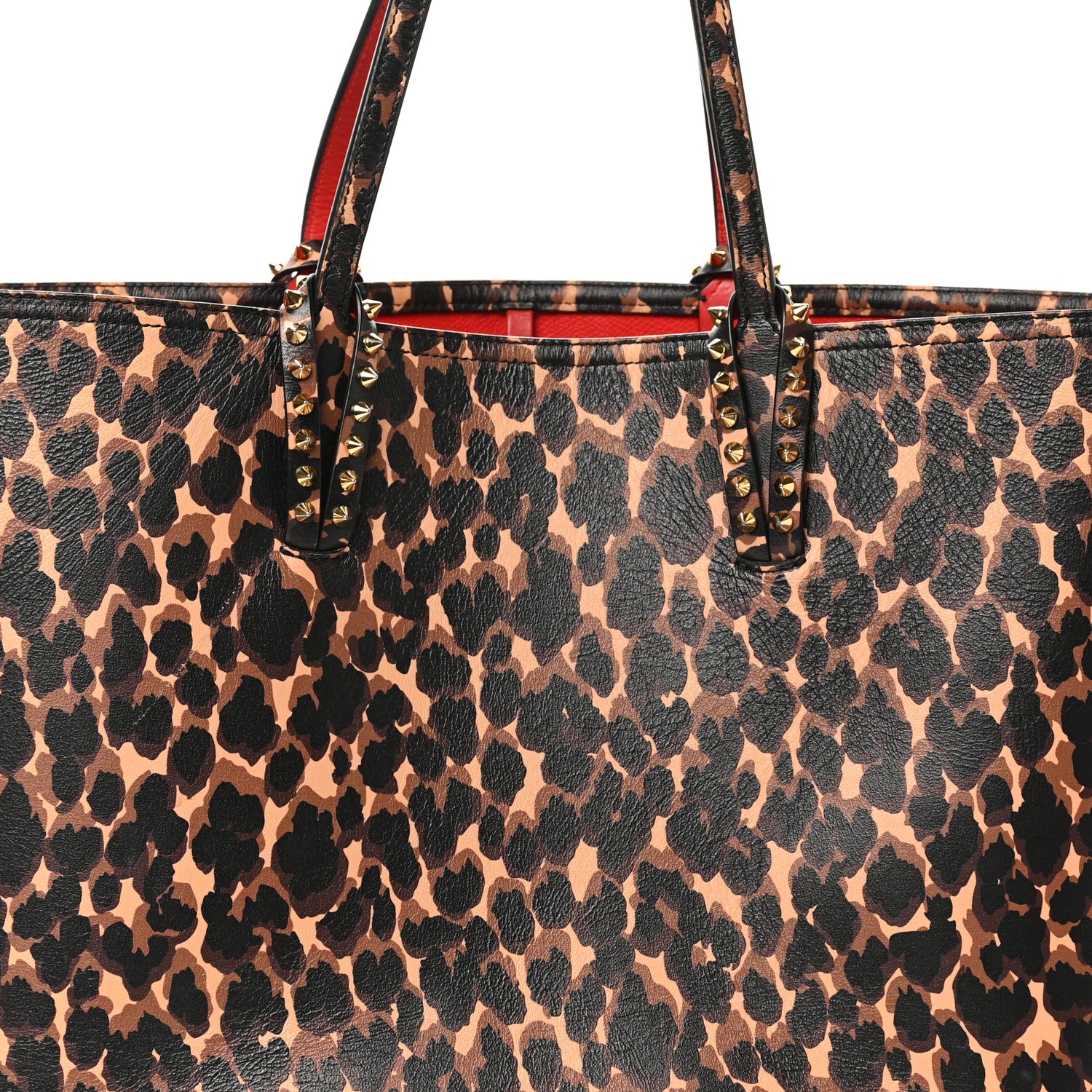 Christian Louboutin Calfskin Leopard Print Spikes East West Cabata Tote Brown 8 of 10