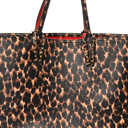 Christian Louboutin Calfskin Leopard Print Spikes East West Cabata Tote Brown 8 of 10