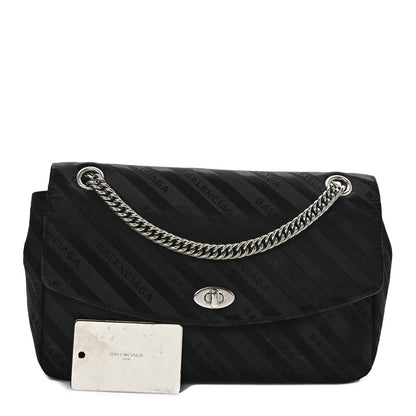 Balenciaga Nylon Jacquard Diagonal Logo Medium Scarf Lock Chain Shoulder Bag Black Red 1 of 14