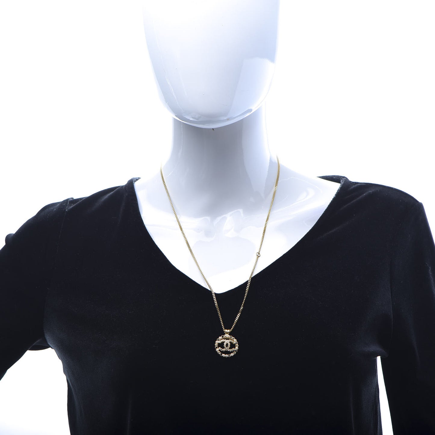 Pearl CC Pendant Necklace Gold Black