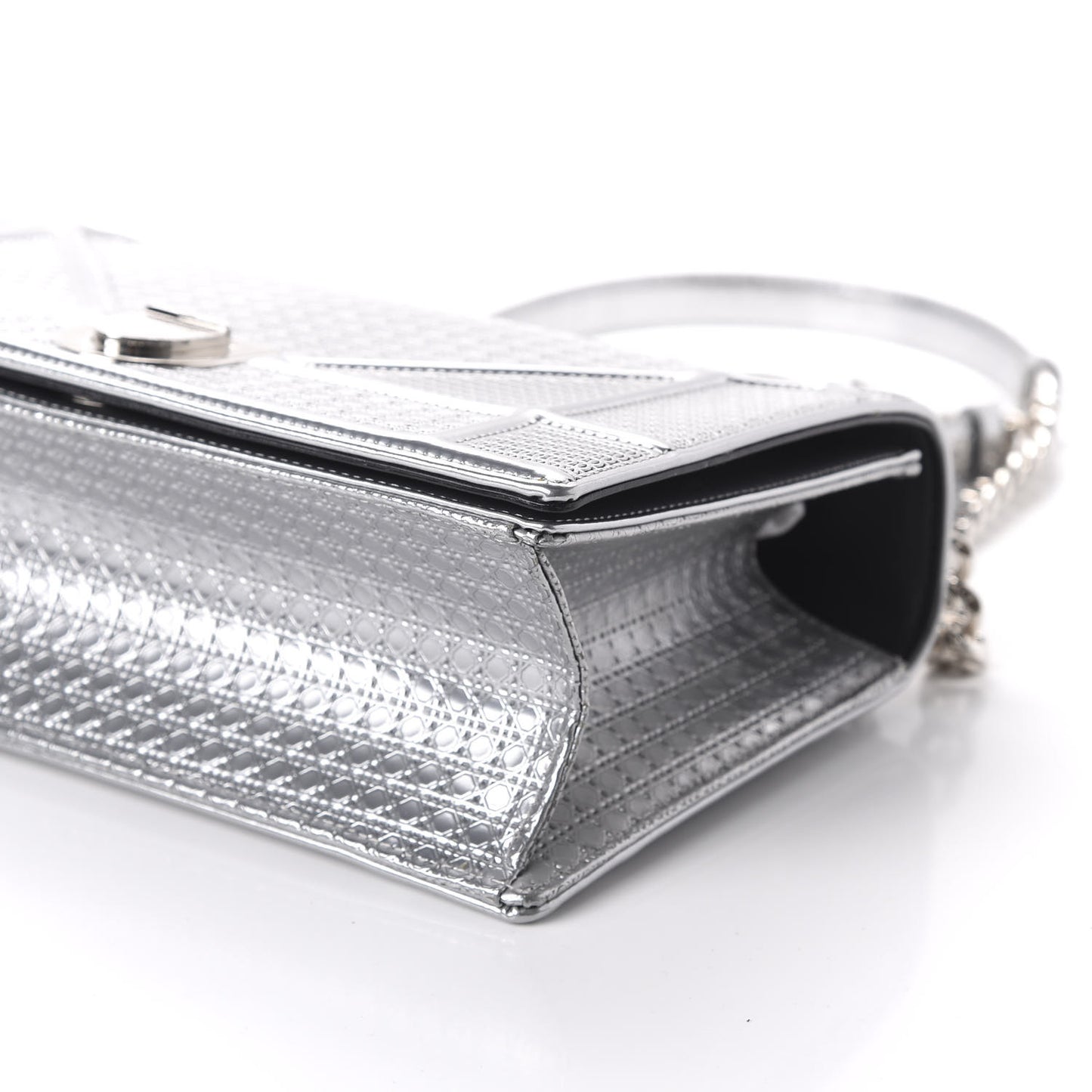 Metallic Patent Micro-Cannage Medium Diorama Flap Bag Silver