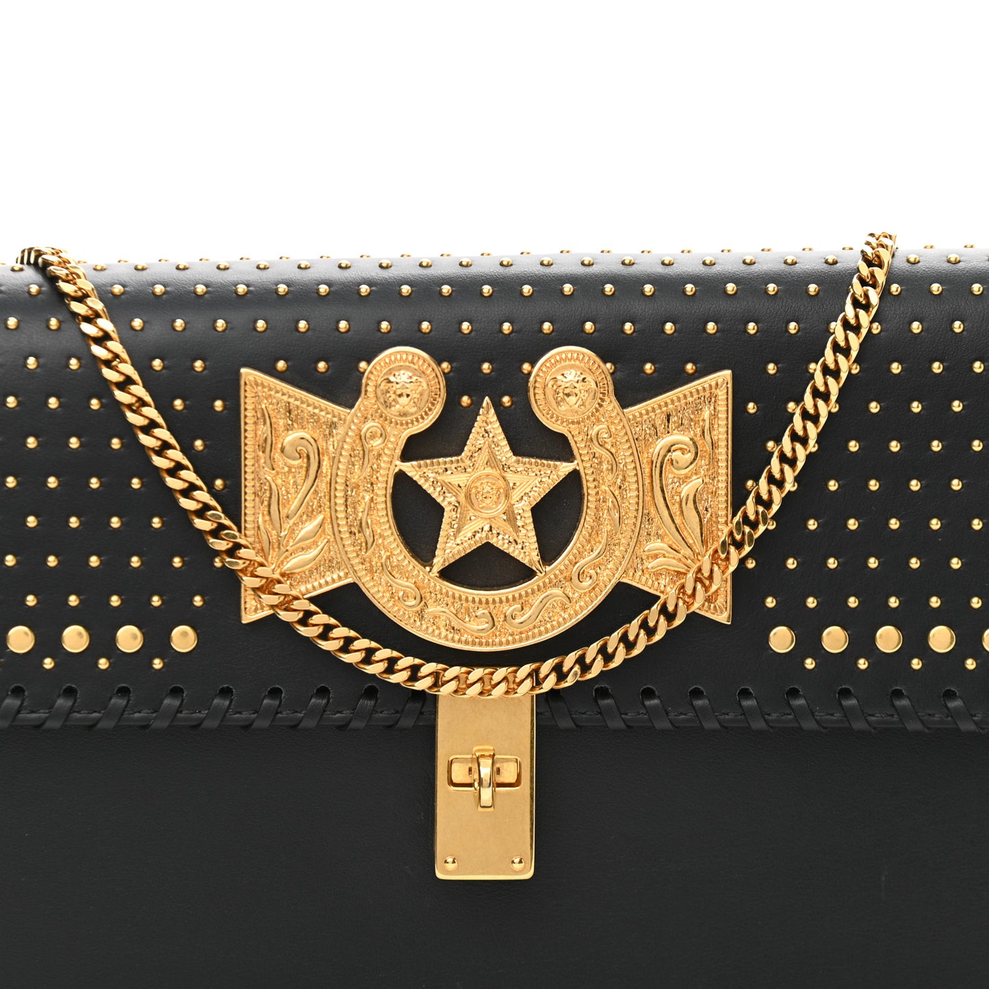 Nappa Whipstitch Icon Western Chain Shoulder Bag Black