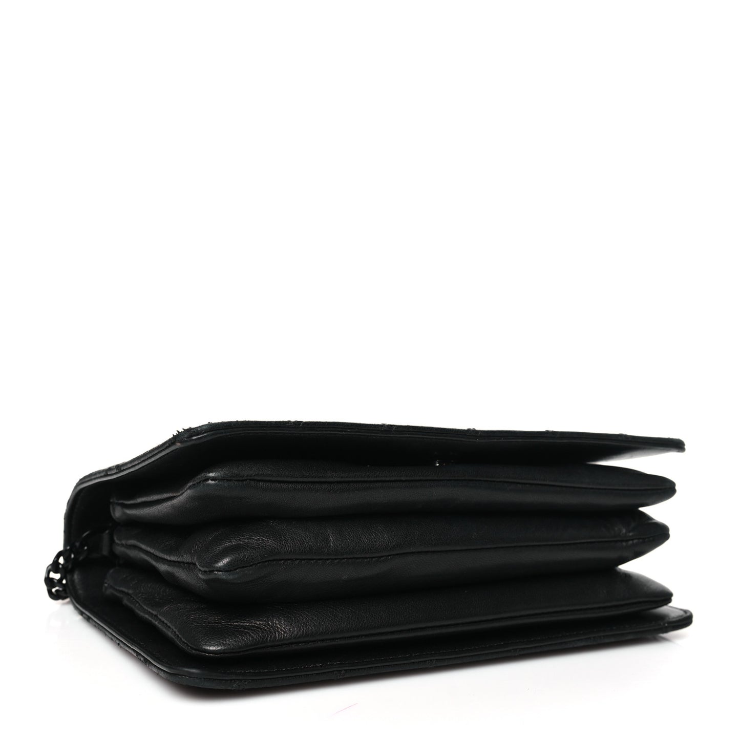 Lambskin Diamond Quilted Monogram Angie Chain Bag Black