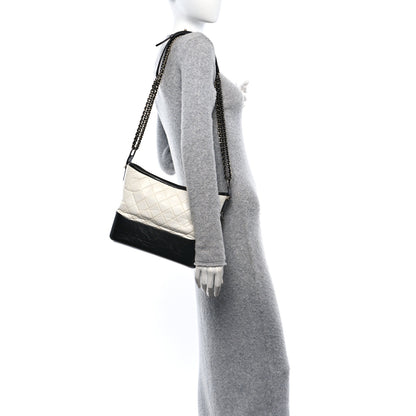 Chanel Aged Calfskin Quilted Medium Gabrielle Hobo Black White 3 of 10