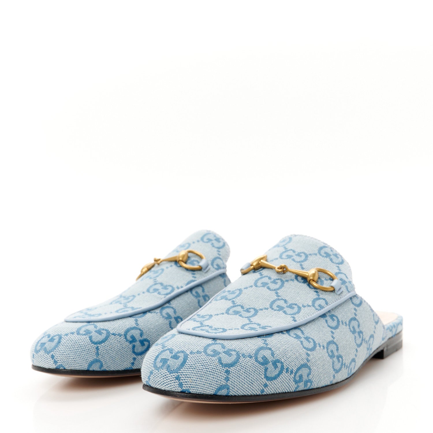 Gucci Canvas GG Monogram Nappa Womens Princetown Slippers 38 Porcelain Light Blue Dark Porcelain Light Blue 4 of 9