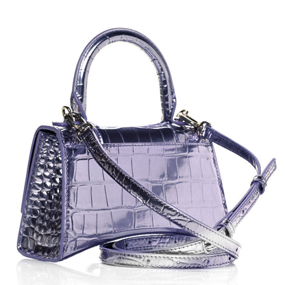 Balenciaga Metallic Calfskin Crocodile Embossed Hourglass Top Handle Bag XS Lilac 3 of 8