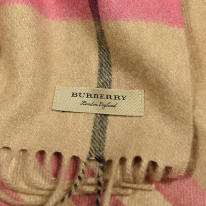 Burberry Cashmere Half Mega Check Fringe Scarf Neon Pink 3 of 3