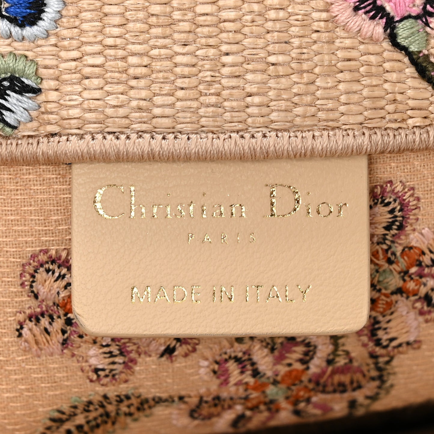 Raffia Embroidered Petites Fleurs Medium Book Tote Natural