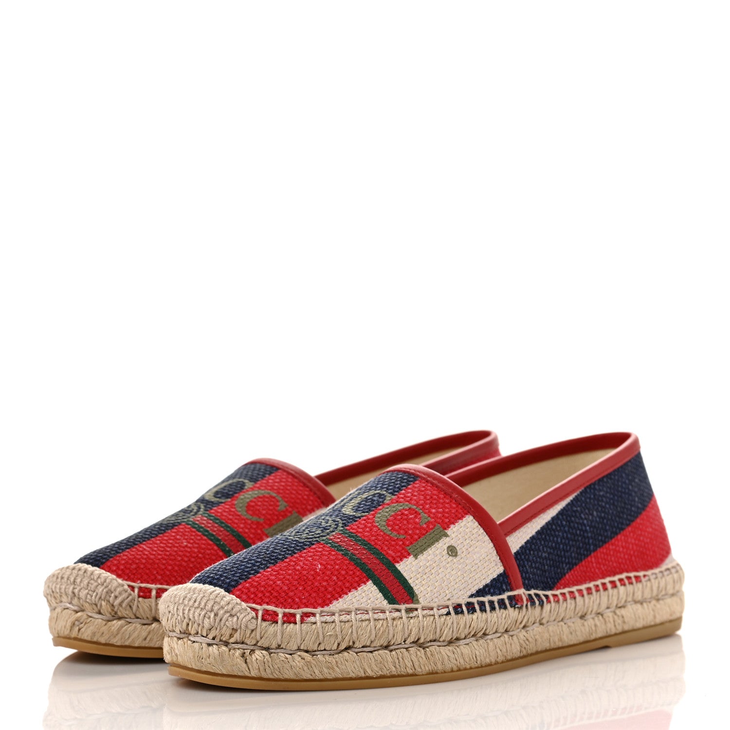 Gucci Canvas Sylvie Stripe Logo Womens Espadrilles 37.5 Mystic White Hibiscus Red Maritime 3 of 8