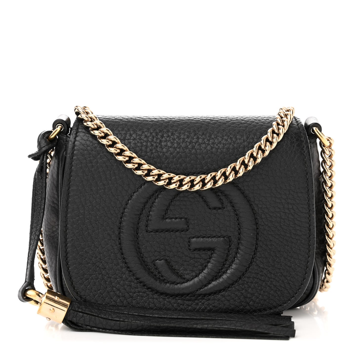 Pebbled Calfskin Small Soho Flap Crossbody Black