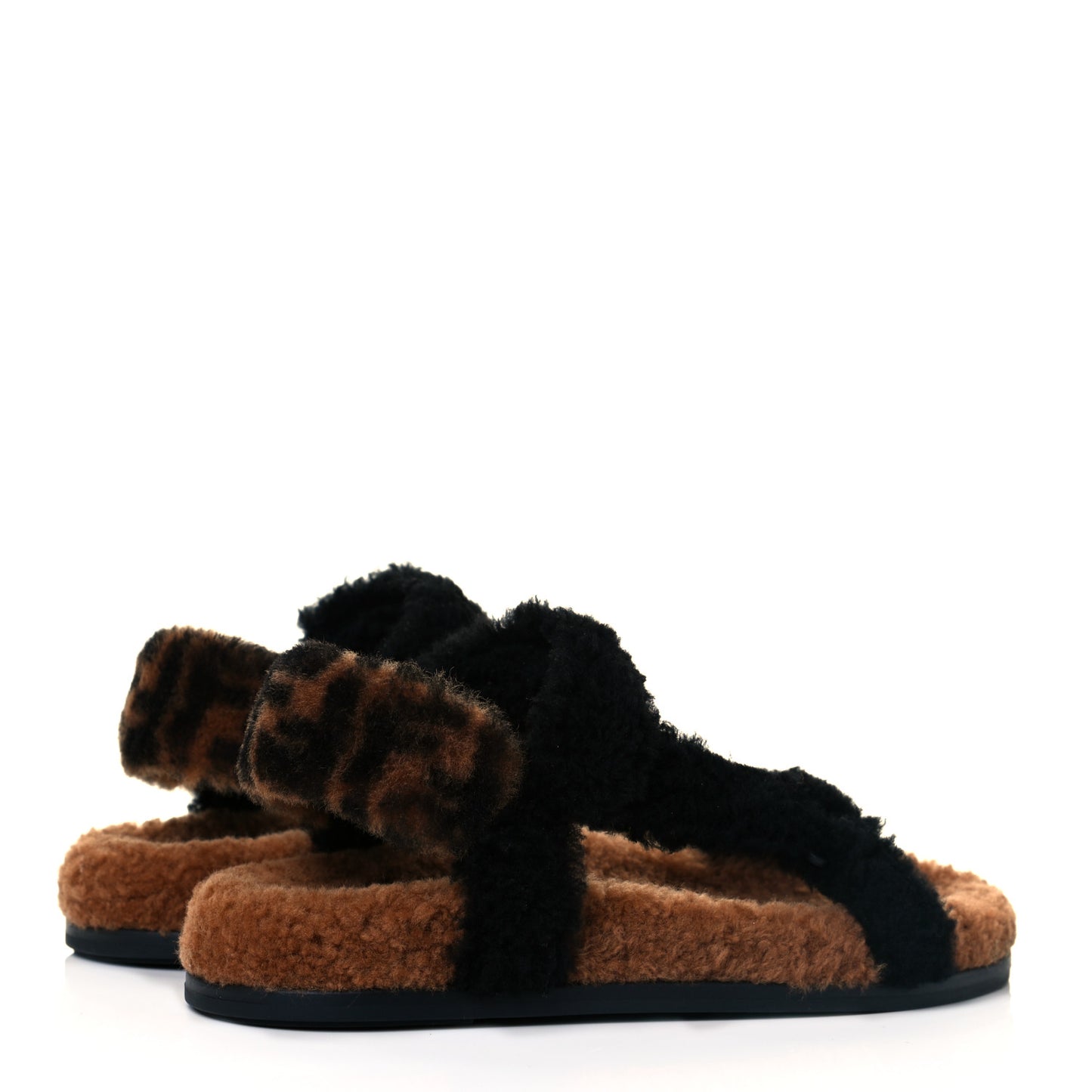 Shearling FF Fendi Feel Sandals 37 Tobacco Black