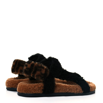 Fendi Shearling FF Fendi Feel Sandals 37 Tobacco Black 3 of 7