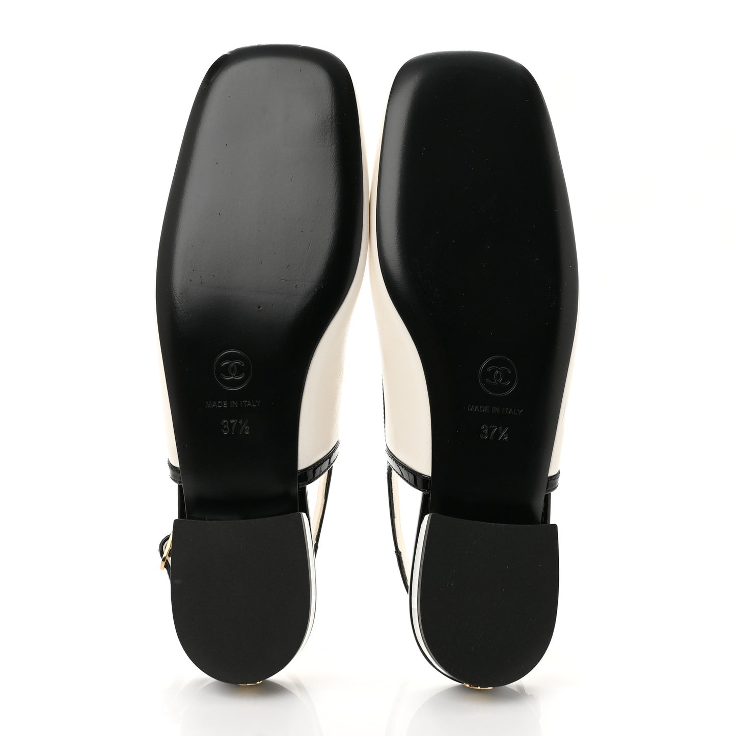 Lambskin Patent Calfskin CC Slingback Flats 37.5 White Black
