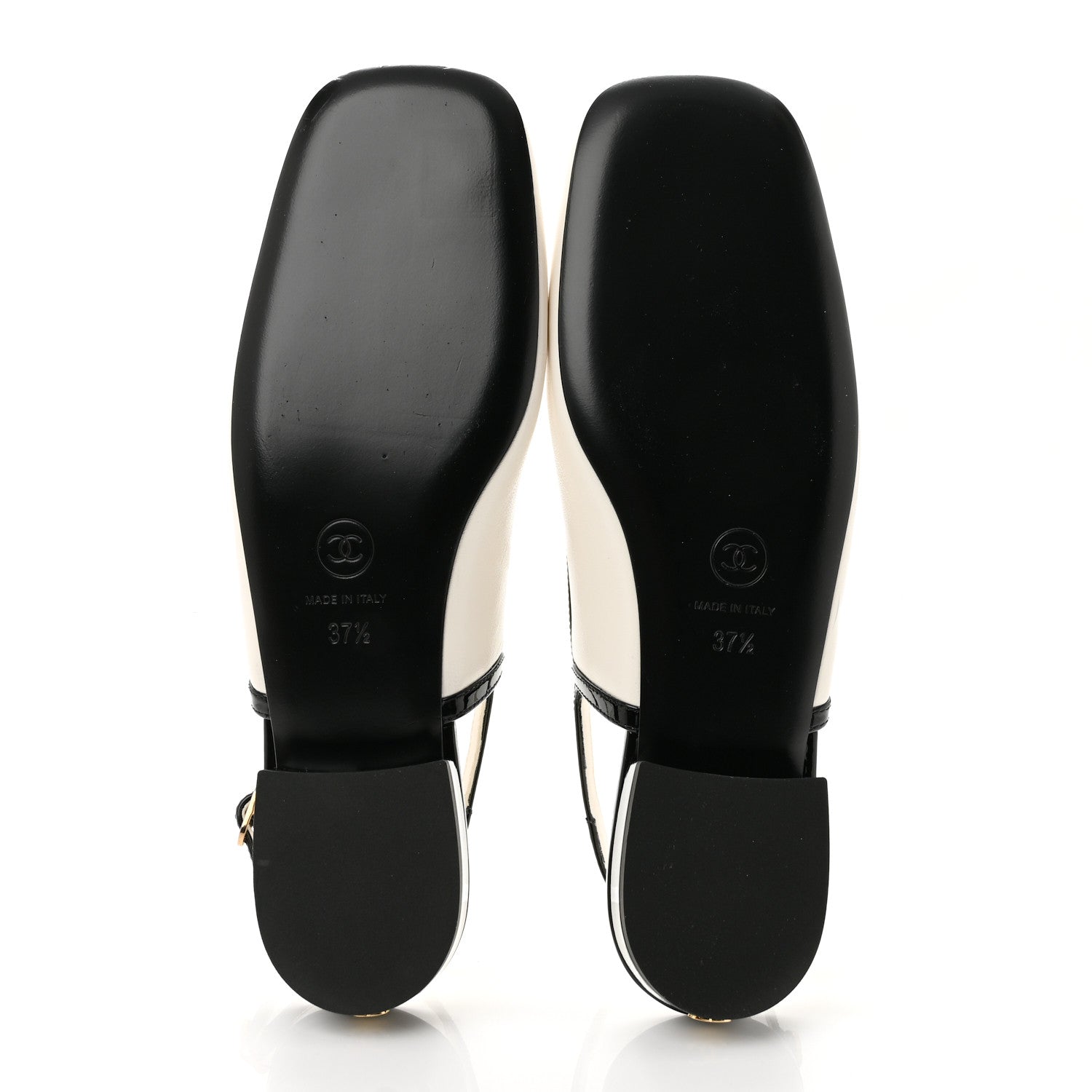 Chanel Lambskin Patent Calfskin CC Slingback Flats 37.5 White Black 6 of 10