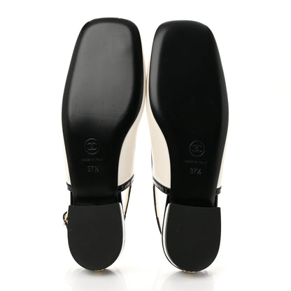 Chanel Lambskin Patent Calfskin CC Slingback Flats 37.5 White Black 6 of 10